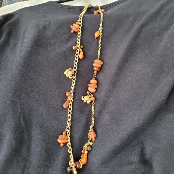 33" Necklace with Tiny Elephants and Frosted Beads. Sunset Colors. Light Weight. - Picture 7 of 11